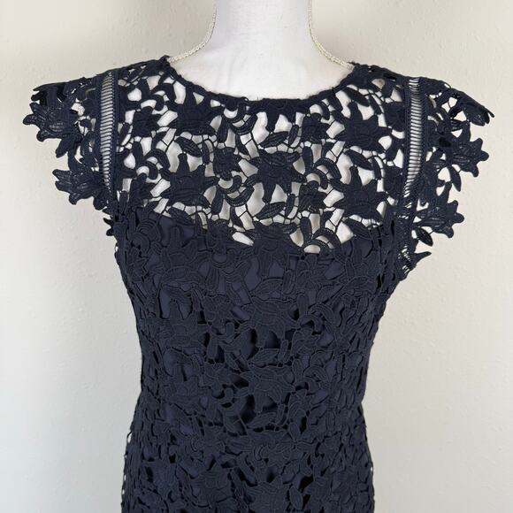 Eliza J Womens Dress Size 10 Lace Overlay Navy Asymmetrical Classic Cocktail - Picture 2 of 10